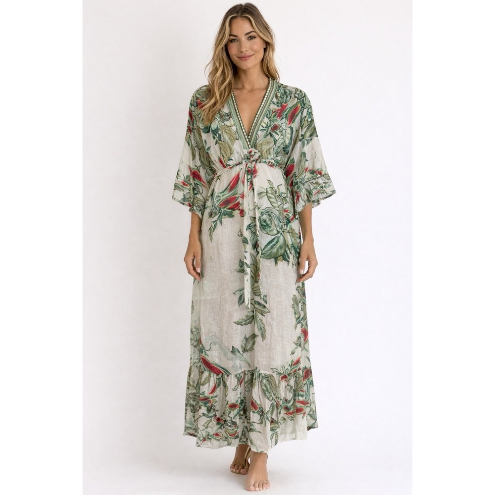 Anthropologie Conditions Apply Dress OS One Size Tropical Boho Midi Cotton Festi
